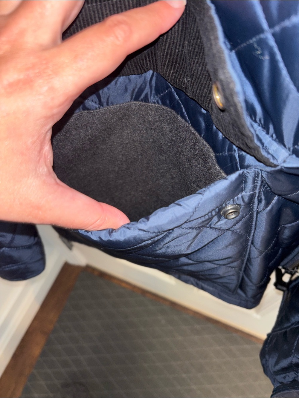 Cole Haan Quilted Navy Utility Jacket with Black Collar - Picture 2 of 7